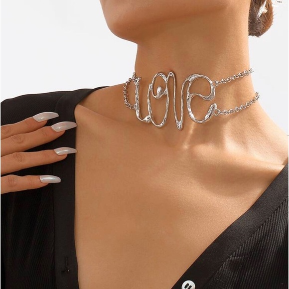 Accessories - Love Letter Necklace, Metal Texture, Hip Hop Creative Pendant Necklace